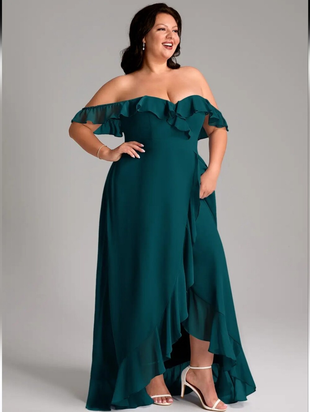 AZAZIE Teal Ruffle V-Neck Maxi Dress Gown Sx A26 - Picture 7 of 12